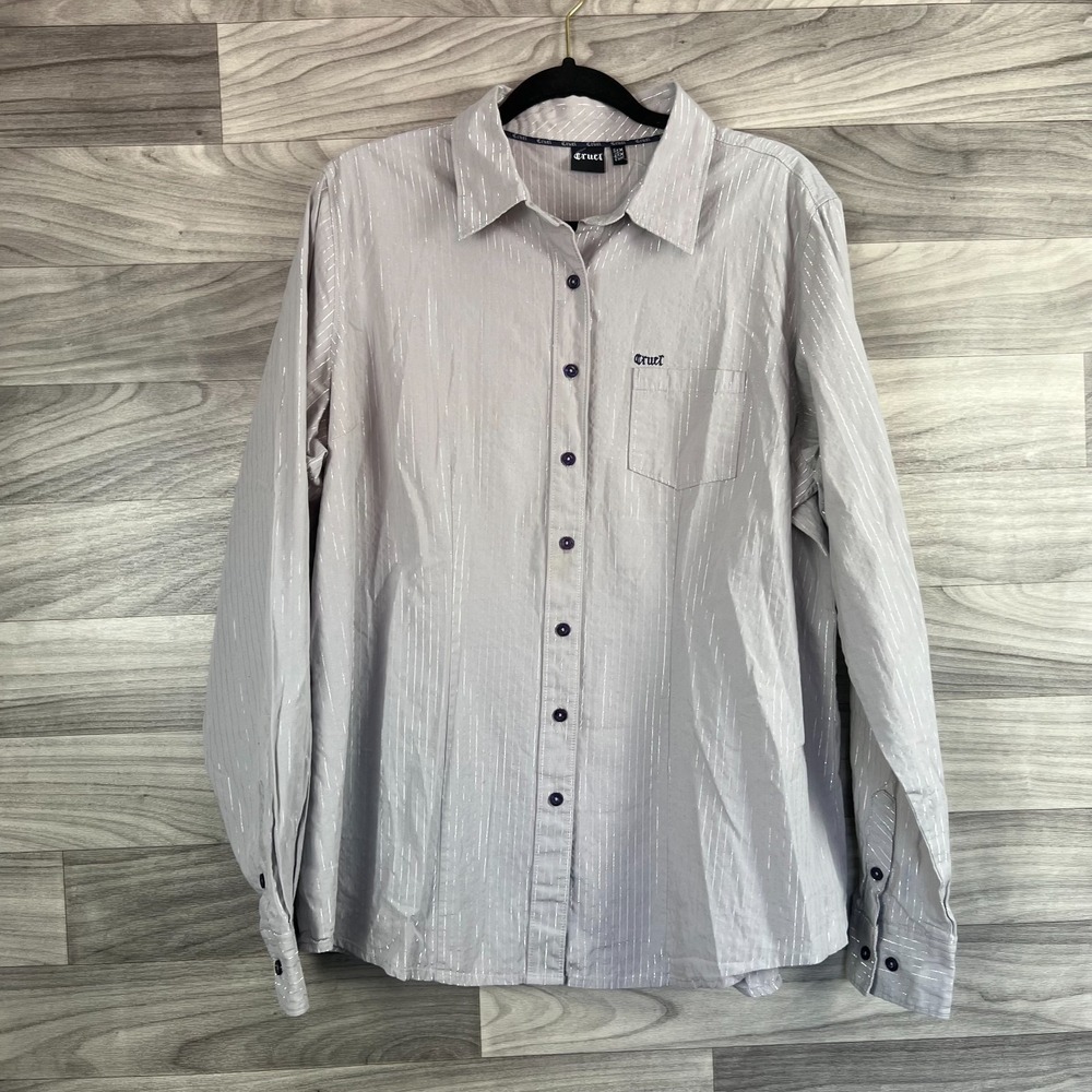 Cruel Shirt Women's XXL Gray Striped Collared Long Sleeve Logo Western Button-Up